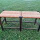 Two-seater straw bench, French rural style, wood and rush, early 20th century.