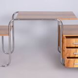 Restored bauhaus writing desk, by andré lurcat, walnut, new polish, czech, 1930s