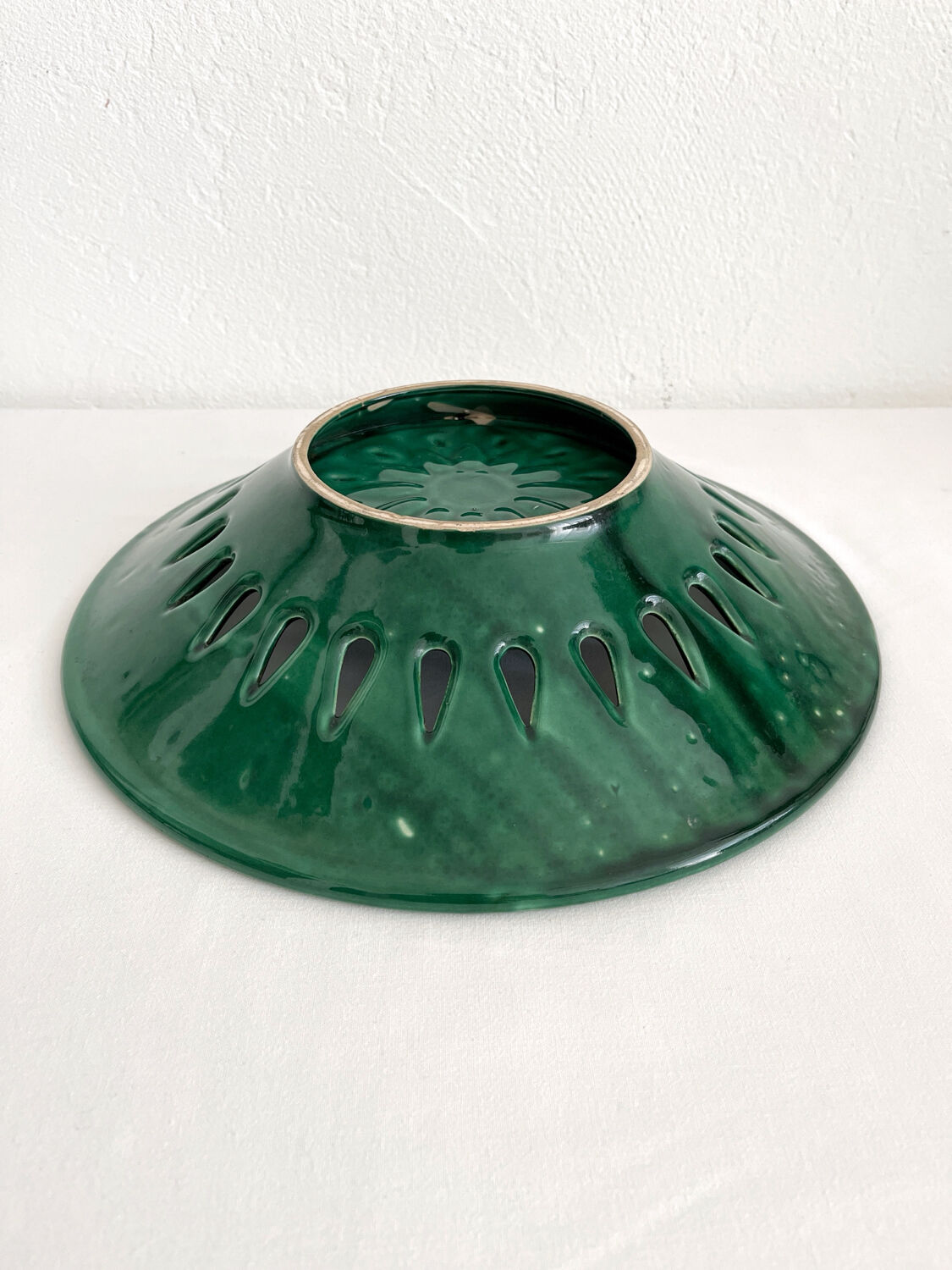 Vintage openwork green ceramic fruit bowl