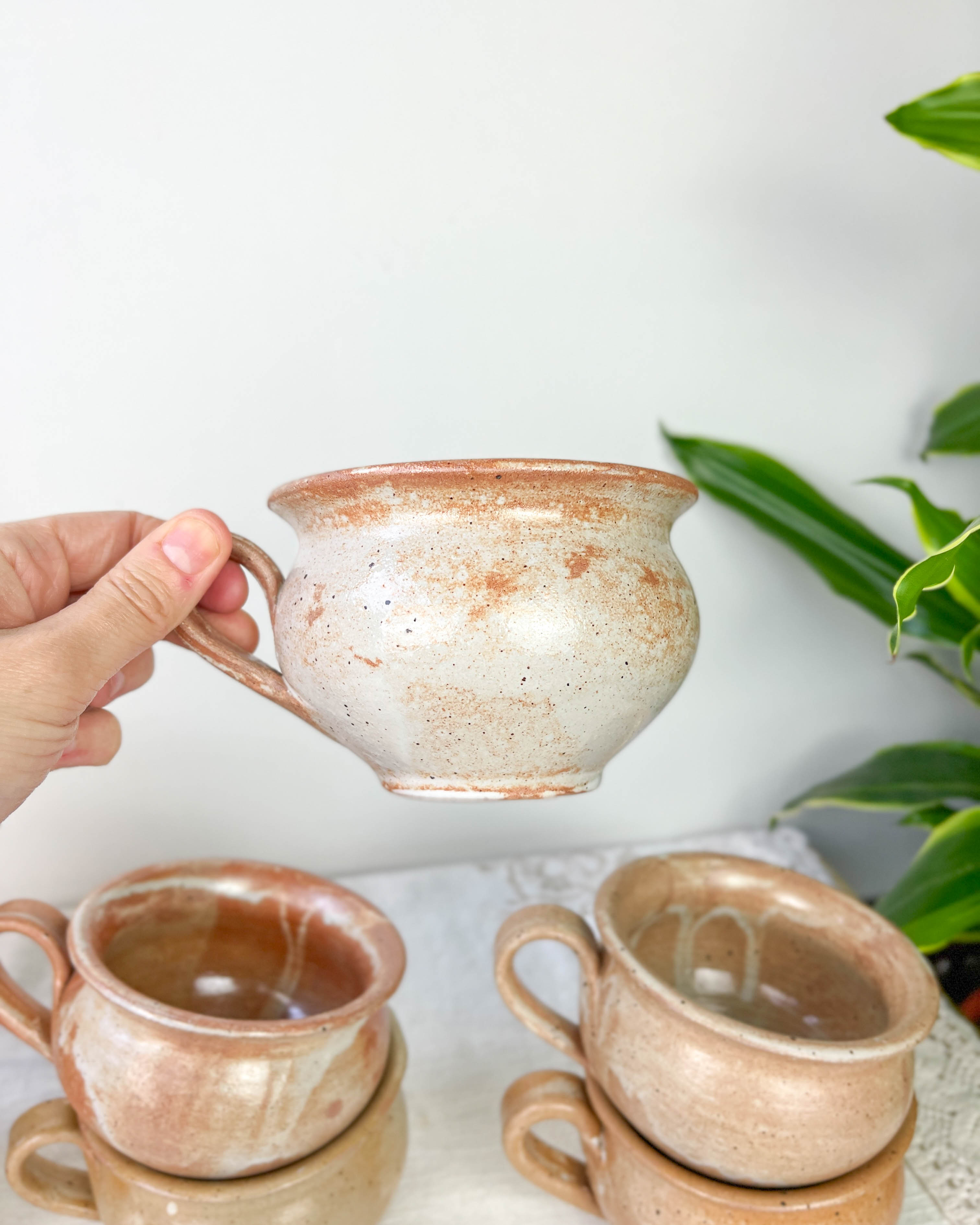8 cups in vintage enamelled stoneware