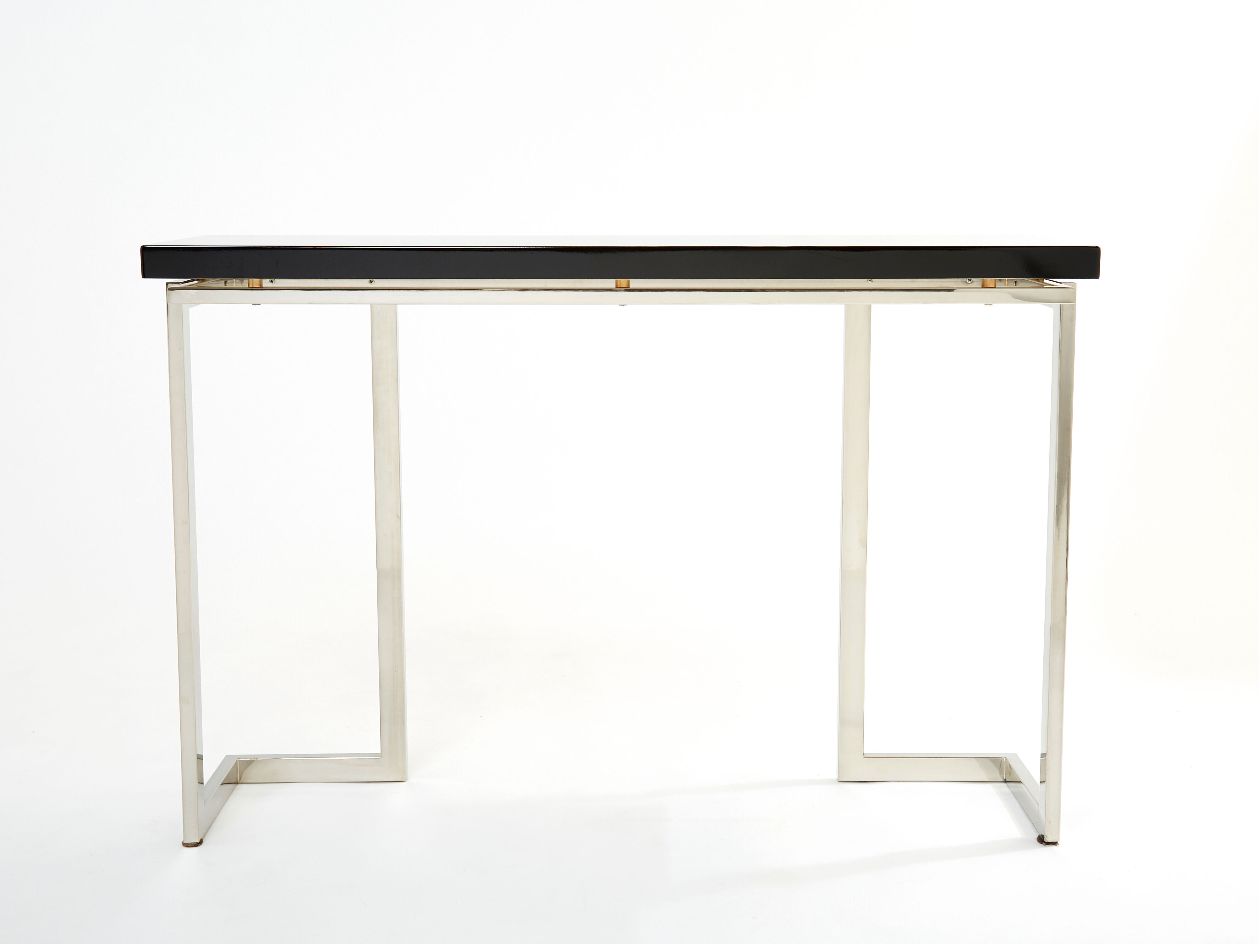 Console laquée noire et chrome Guy Lefevre pour Maison Jansen 1970