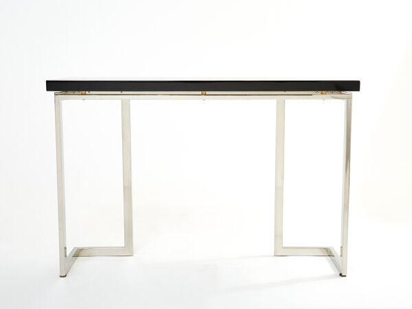 Console laquée noire et chrome Guy Lefevre pour Maison Jansen 1970