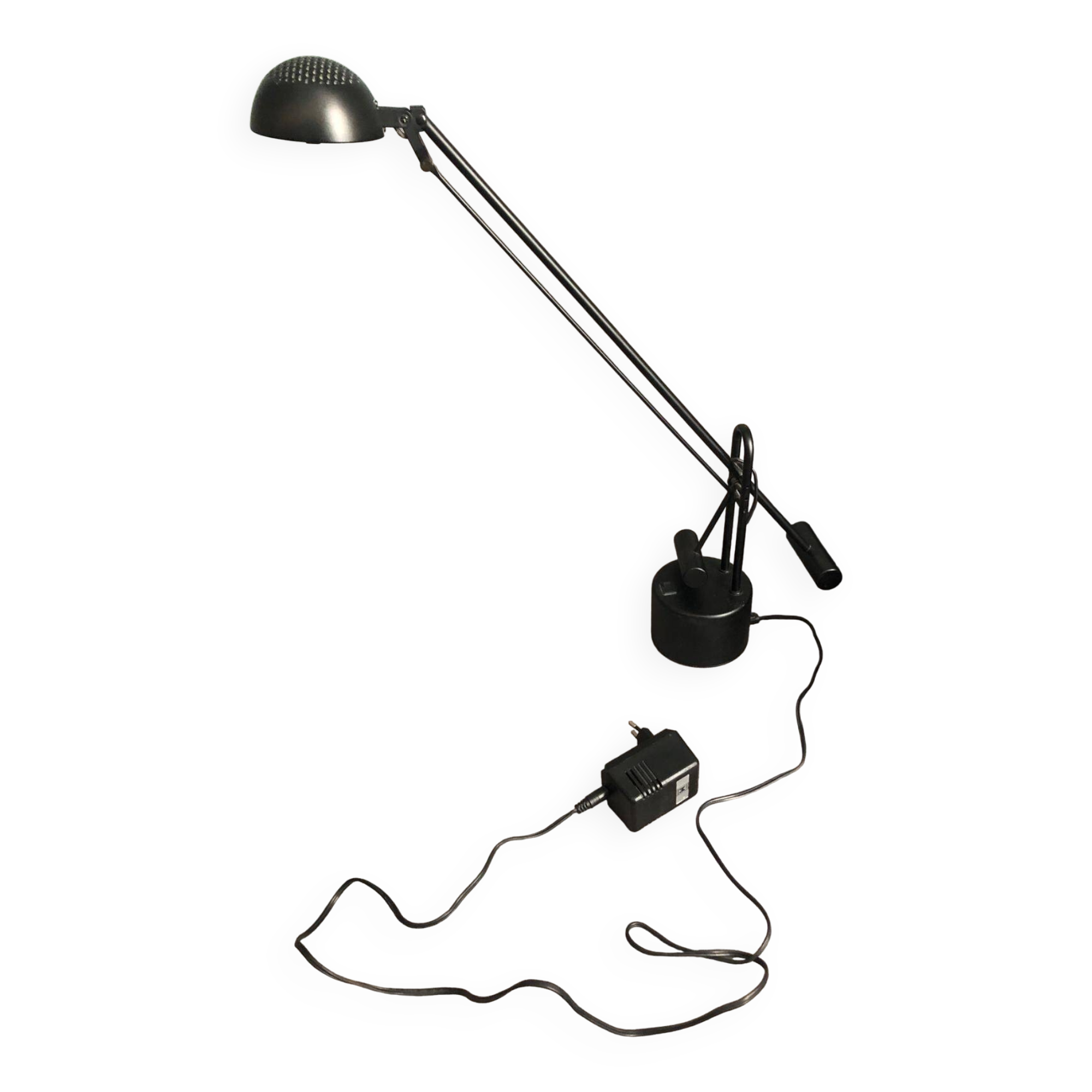 Lampe architecte métal noire vintage à bascule double contrepoids