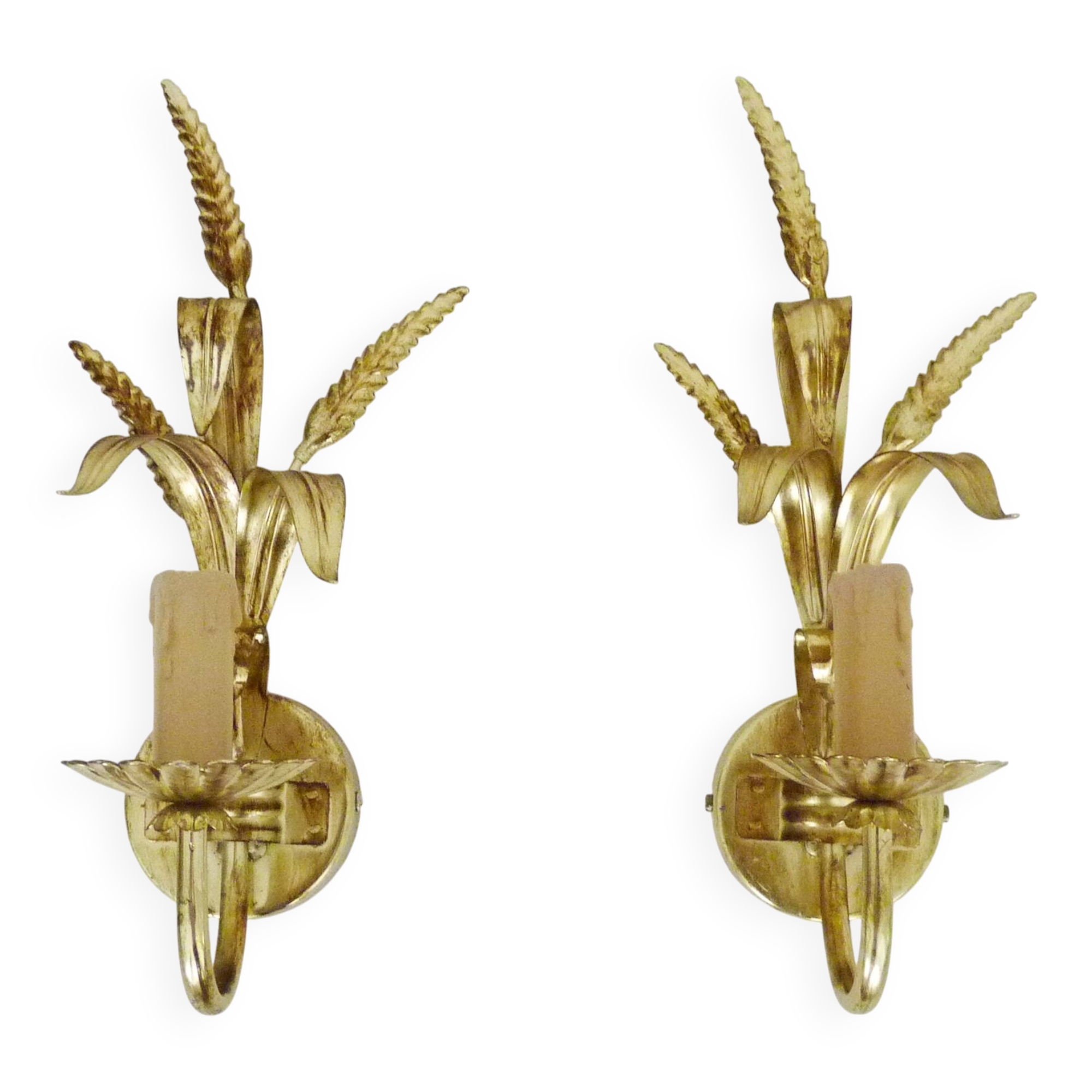 Pair of vintage golden wheat ear wall sconces Maison Masca Florence