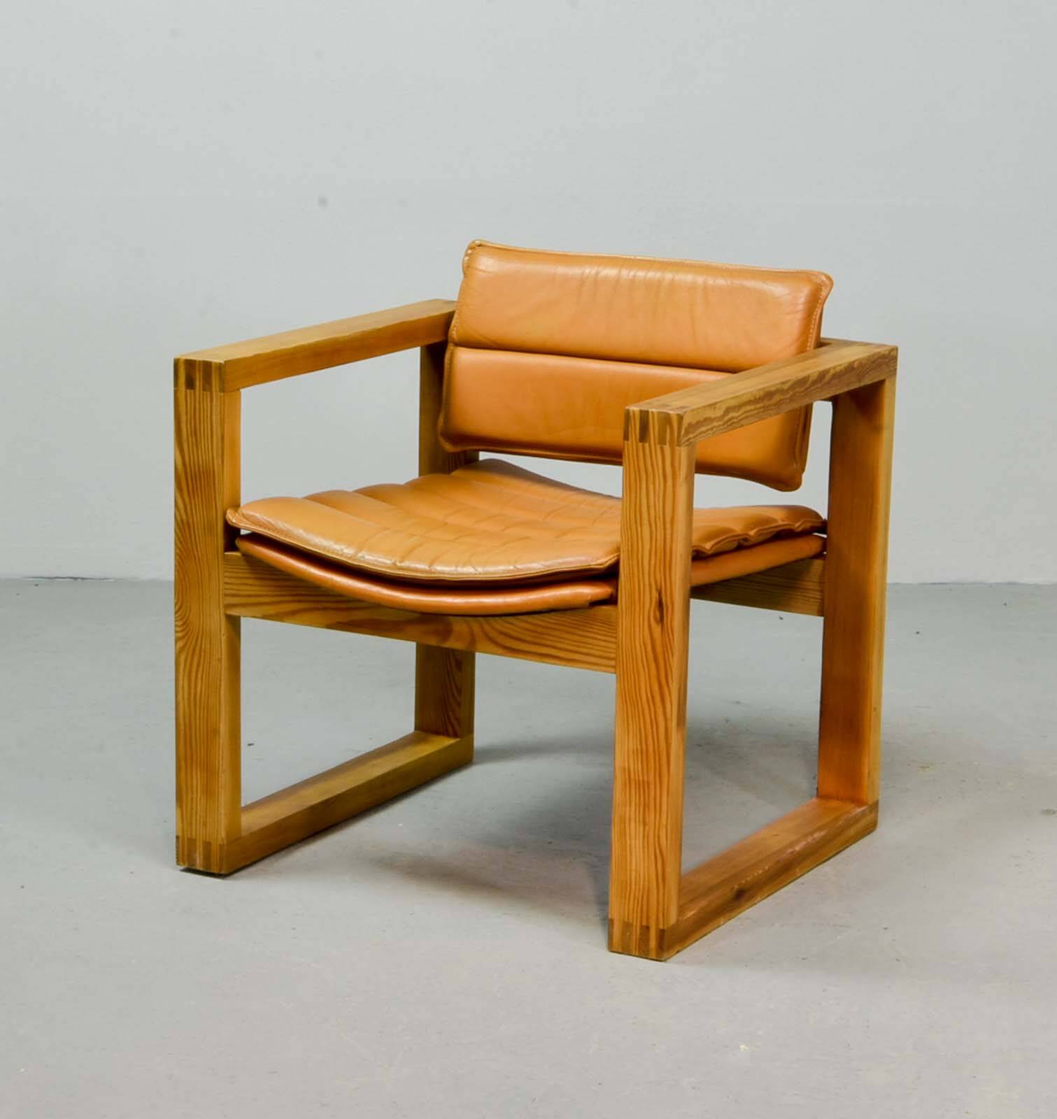 Ate van Apeldoorn Dutch Design Cognac Leather Cubic Pinewood Side Chair 70s