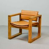 Ate van Apeldoorn Dutch Design Cognac Leather Cubic Pinewood Side Chair 70s