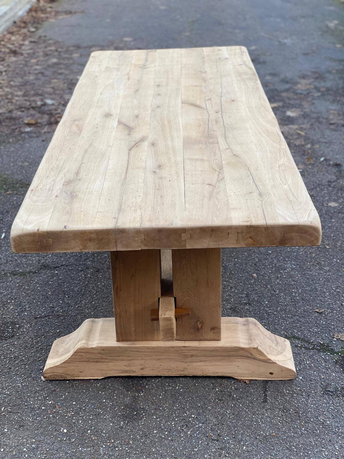 Restored 19th-century monastery dining table in solid oak, 220cm