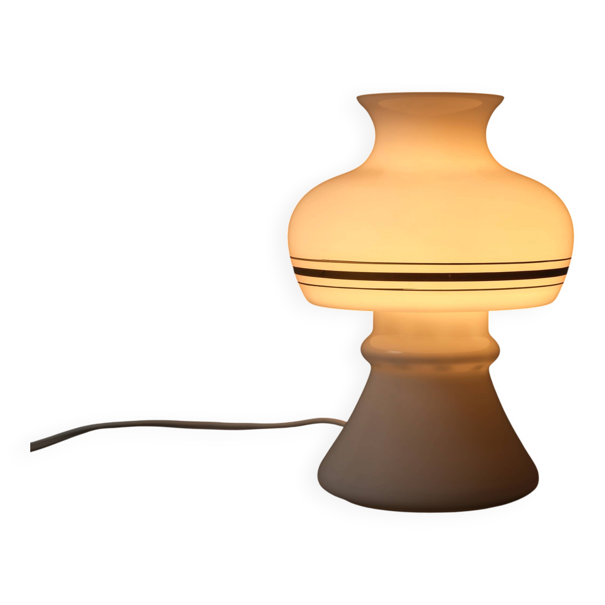 Flygsfors Orrefors White Opaline Glass Mushroom Lamp with Golden Bands, 70s