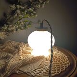 White opal curved glass hanging lamp, art deco style