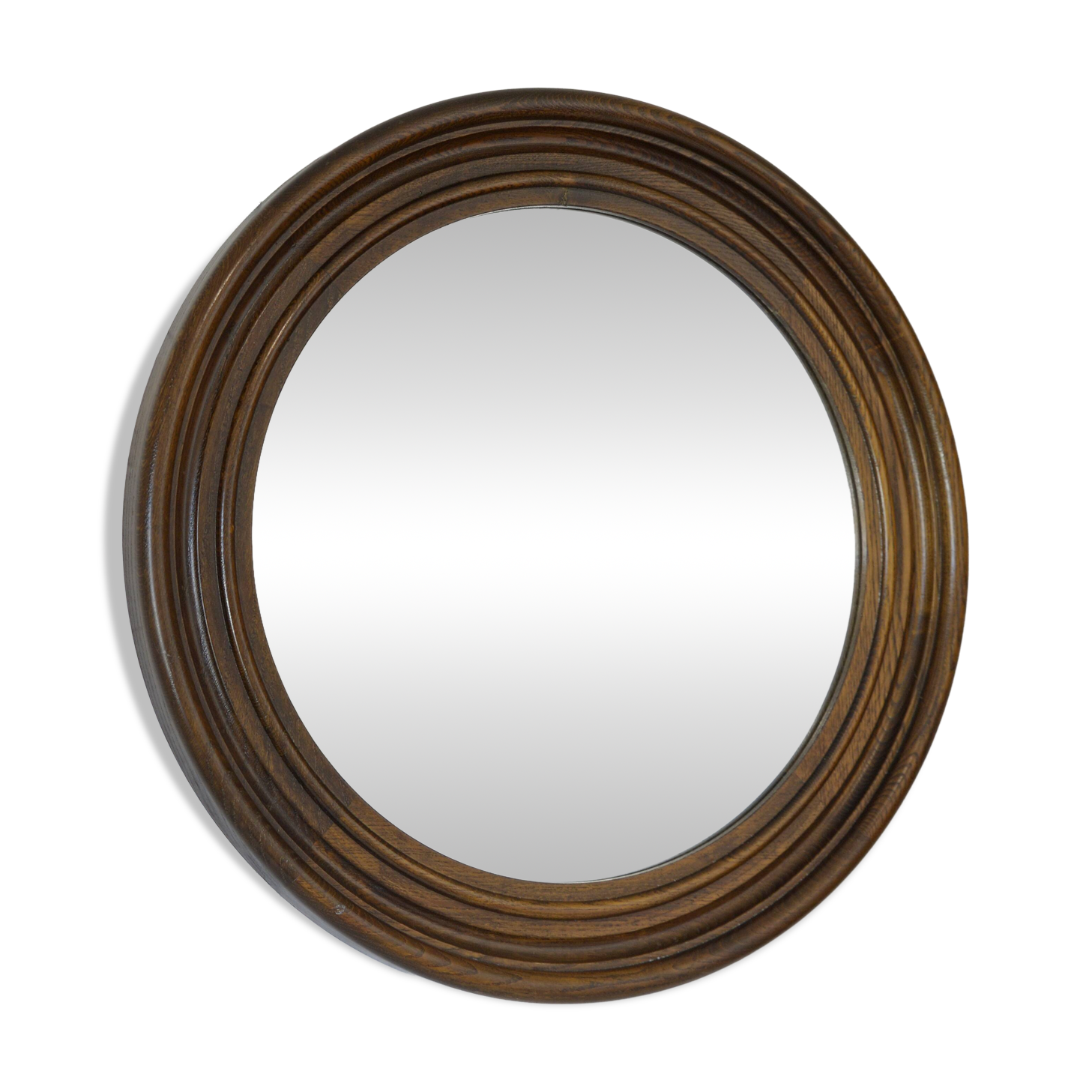 Grand miroir mural vintage en bois de chêne tourné, miroir de courtoisie rond rustique