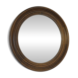 Grand miroir mural vintage en bois de chêne tourné, miroir de courtoisie rond rustique