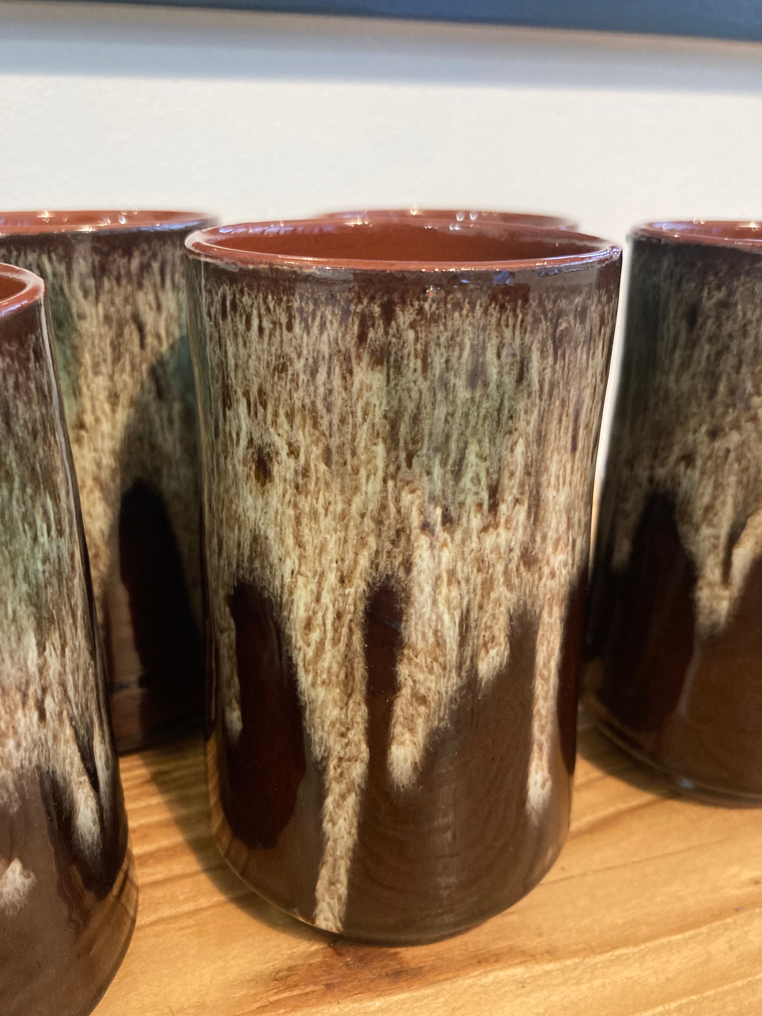 Set of 5 high enamelled sandstone cups