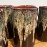 Set of 5 high enamelled sandstone cups
