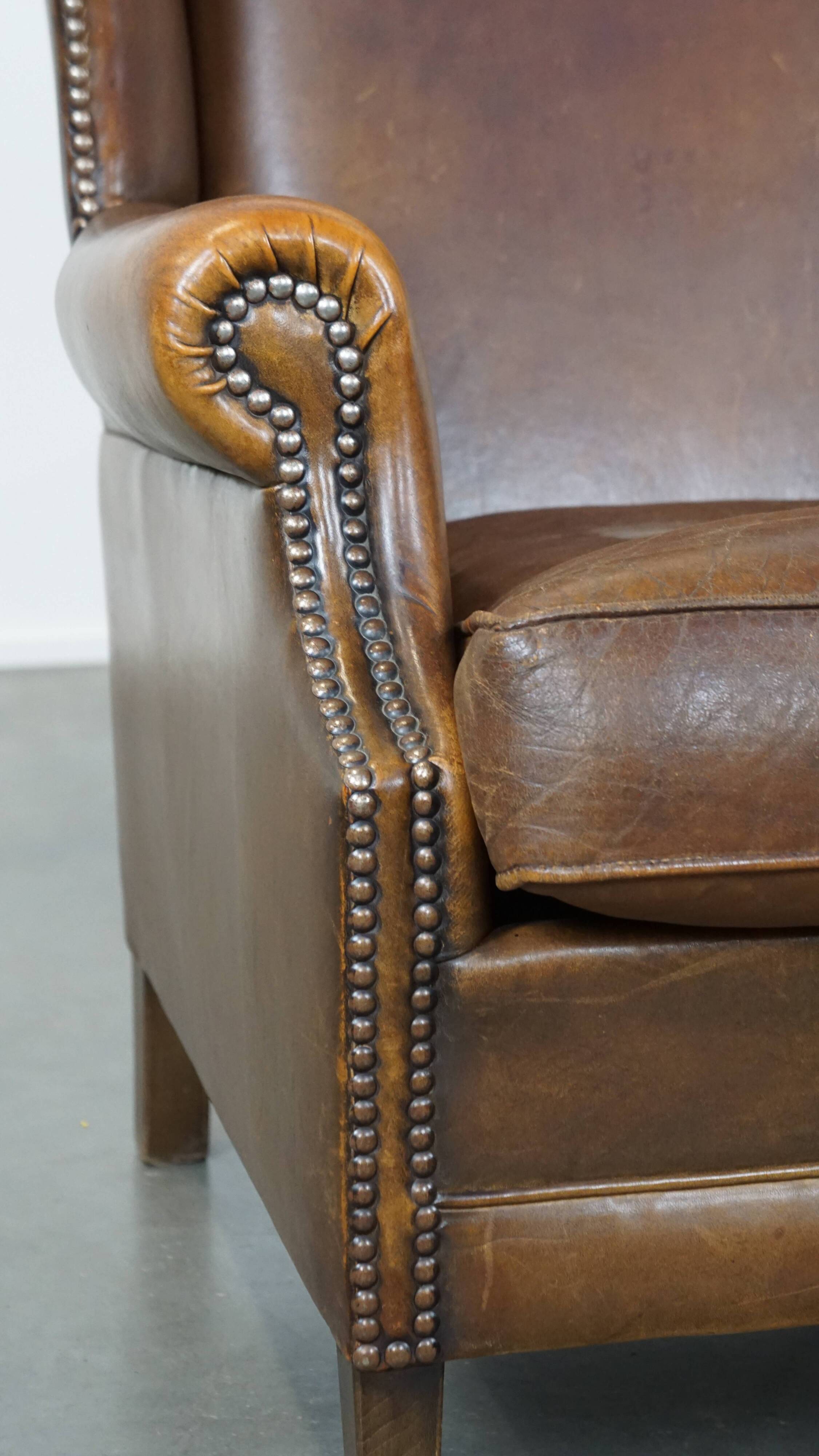 English style sheepskin wing chair