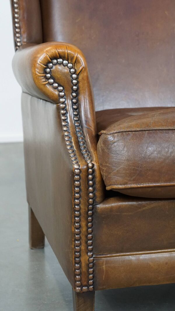 Fauteuil à oreilles en cuir de mouton de style anglais