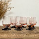 6 small pink glasses with black stem