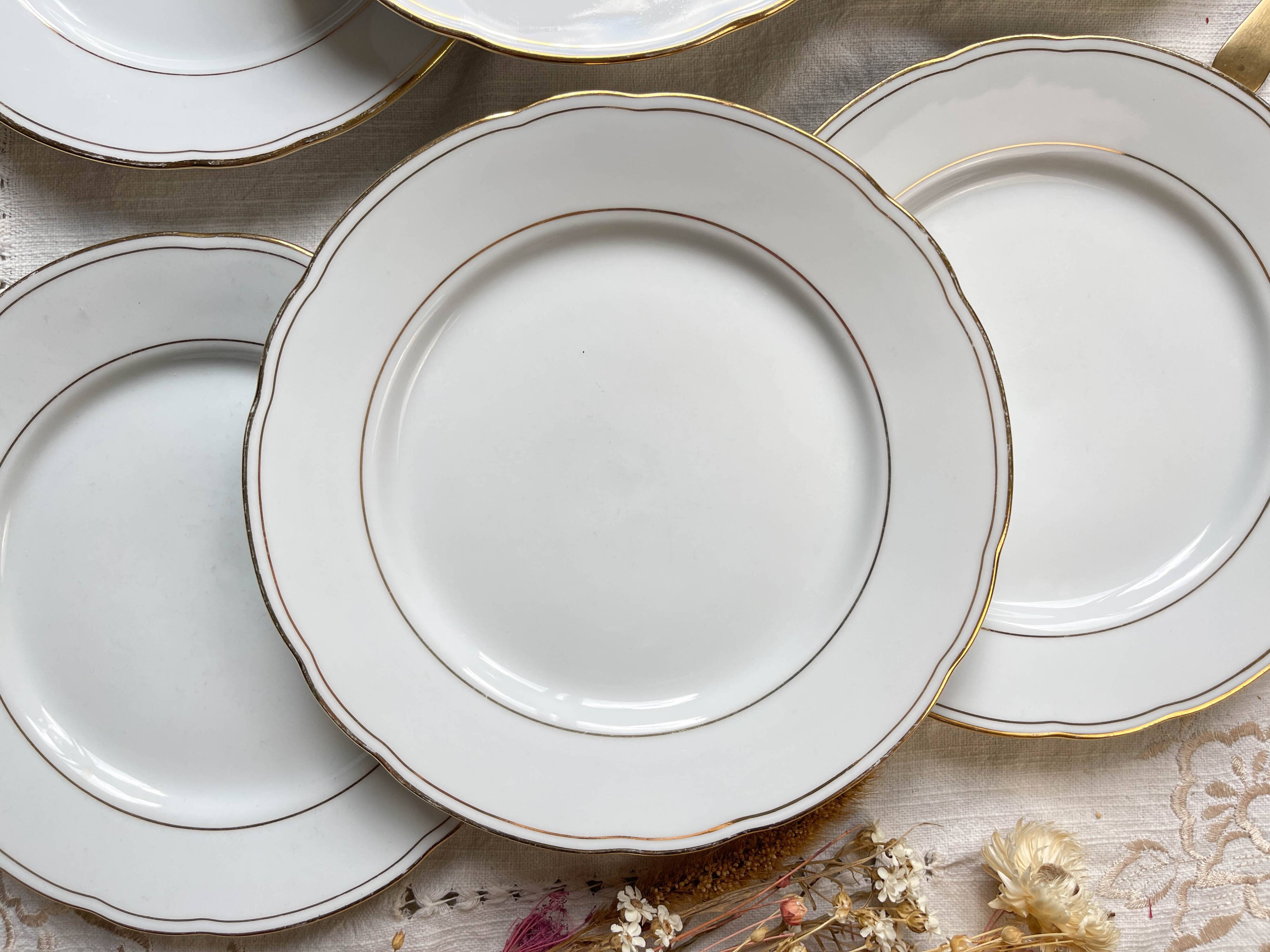 5 Petites assiettes vintage porcelaine blanche dorée Czechoslovakia Bohemia