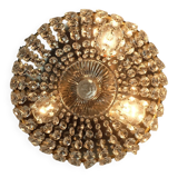 Crystal glass ceiling light plafoniere brass metal 60s hollywood regency style