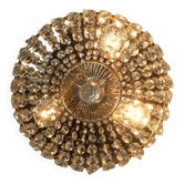 Crystal glass ceiling light plafoniere brass metal 60s hollywood regency style
