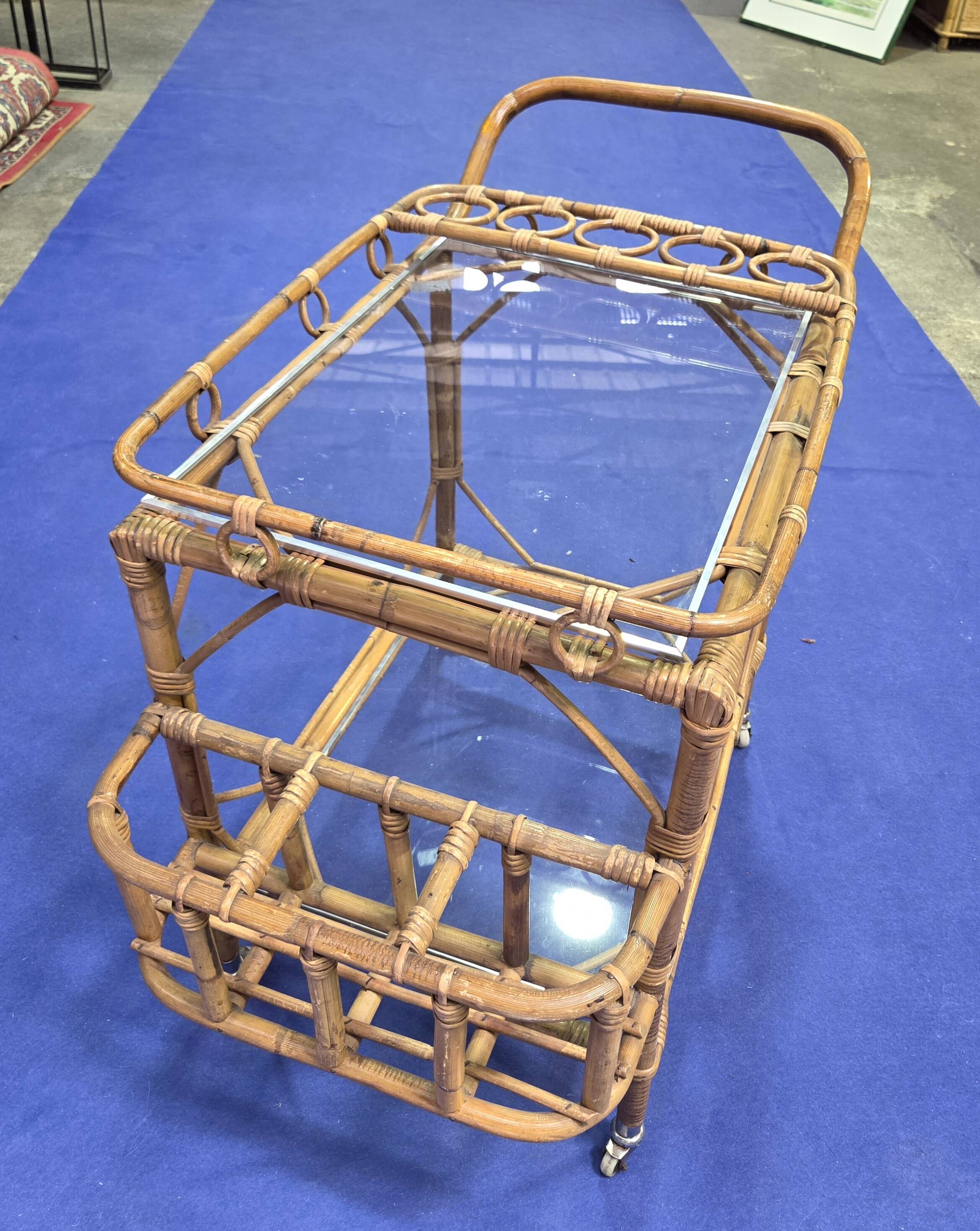 Service trolley, bar, bamboo, rattan, 1950s