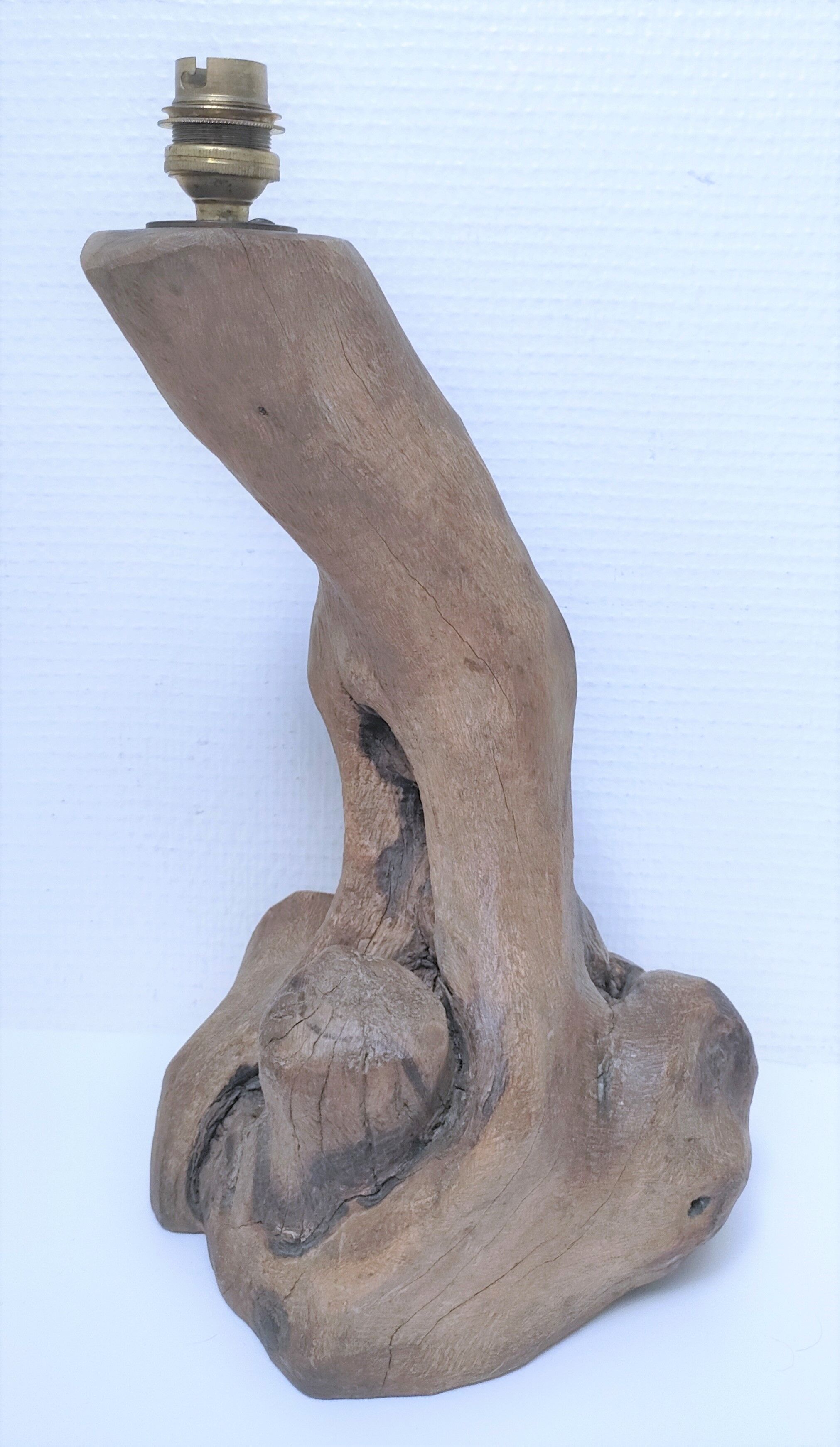 Brutalist solid patinated wood lamp foot