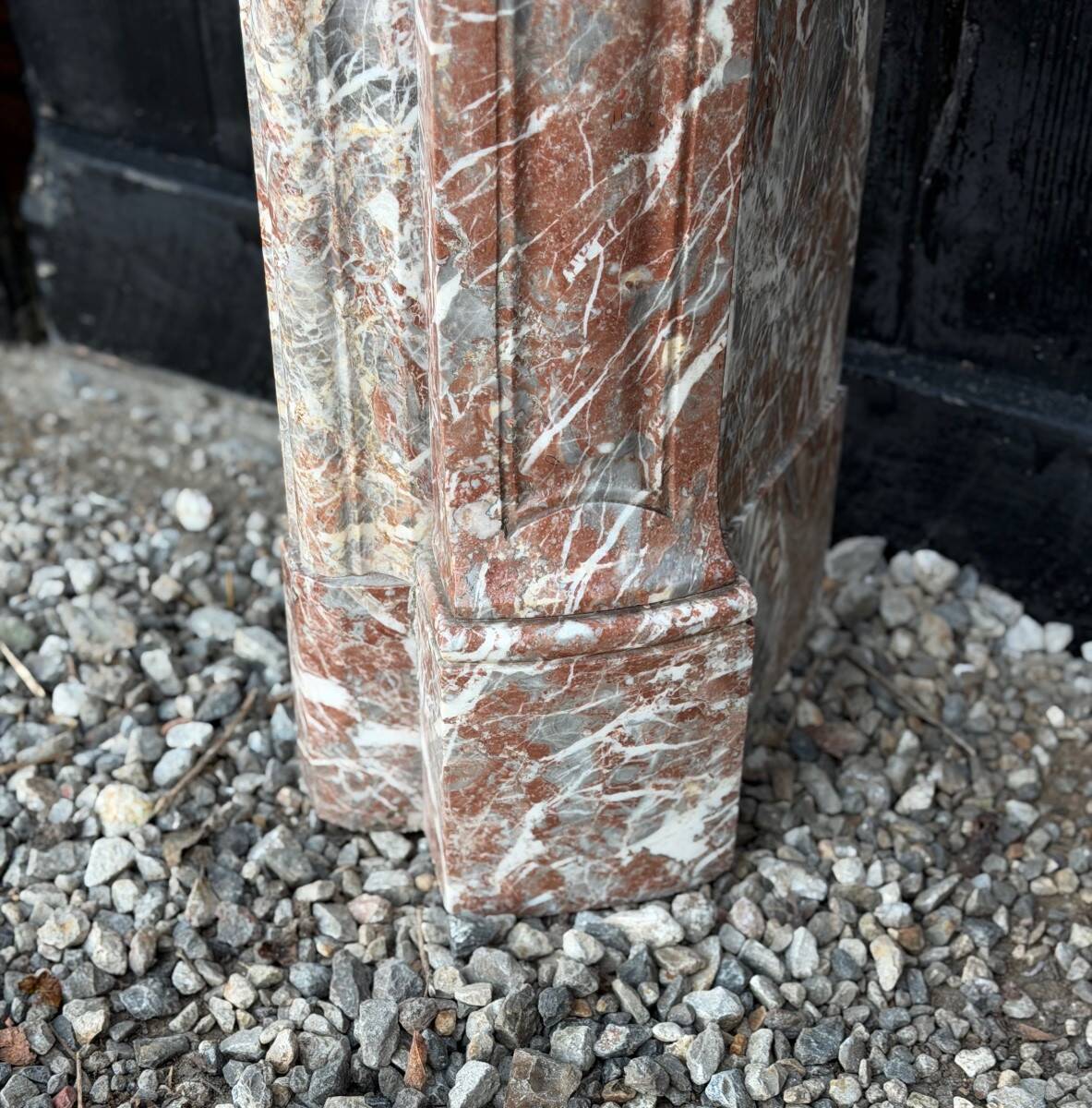 Louis XV style fireplace in grey Ardennes marble, circa 1880.