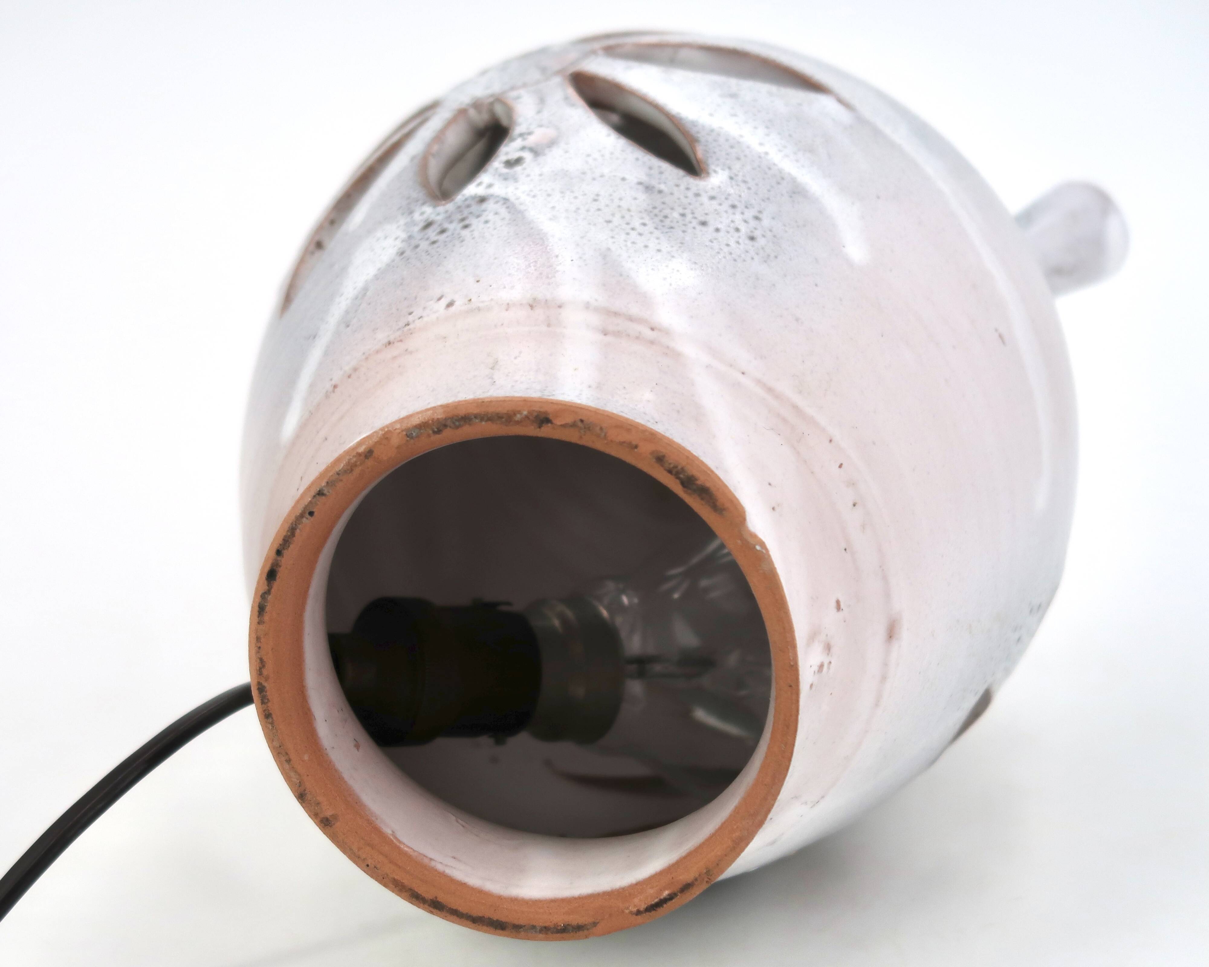 Lampe en céramique de Vallauris avec fleur ajourée, années 60