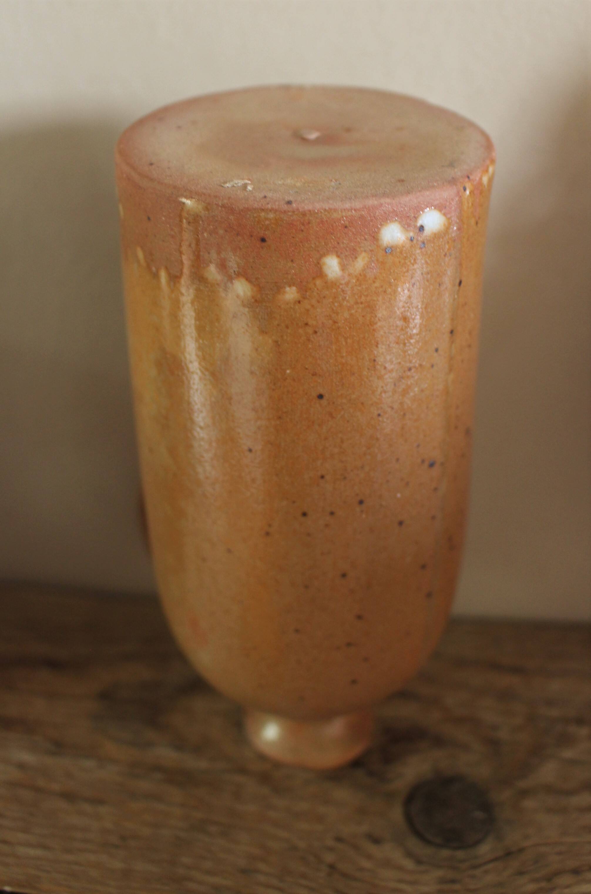 Vintage stoneware liqueur bottle with handle