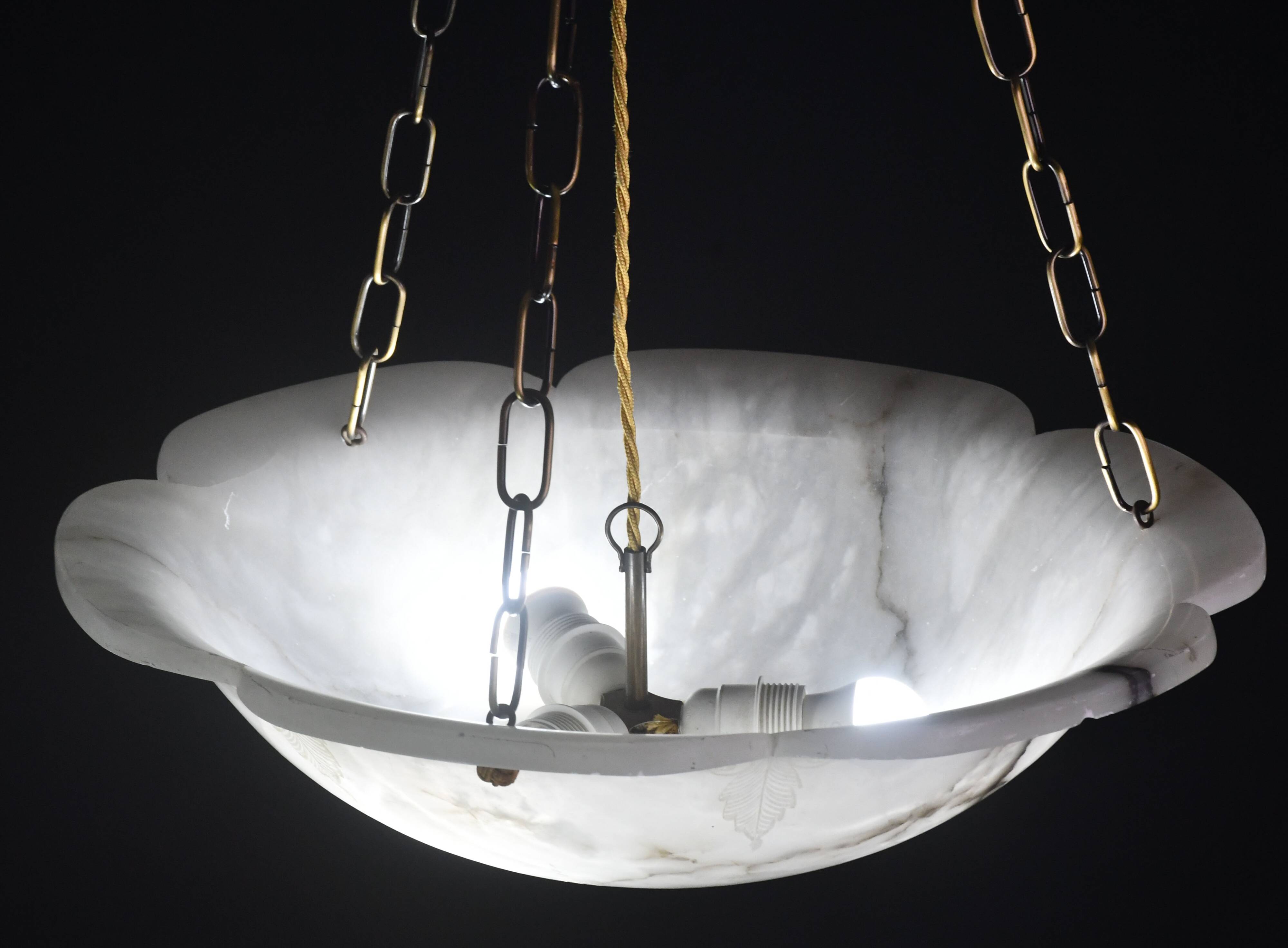 Great design extra large size Art Deco white alabaster chandelier, 1950s