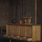 Brutalist oak sideboard from the mid-20th century, Danish cabinetmaker, 1960s.