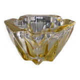 Cendrier vide poches vintage en verre ou cristal ciselé jaune