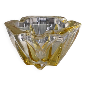 Vintage empty pocket ashtray in yellow chiseled glass or crystal