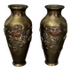 Pair of Japanese vases in chiselled bronze with inlaid bird decoration.