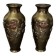 Pair of Japanese vases in chiselled bronze with inlaid bird decoration.
