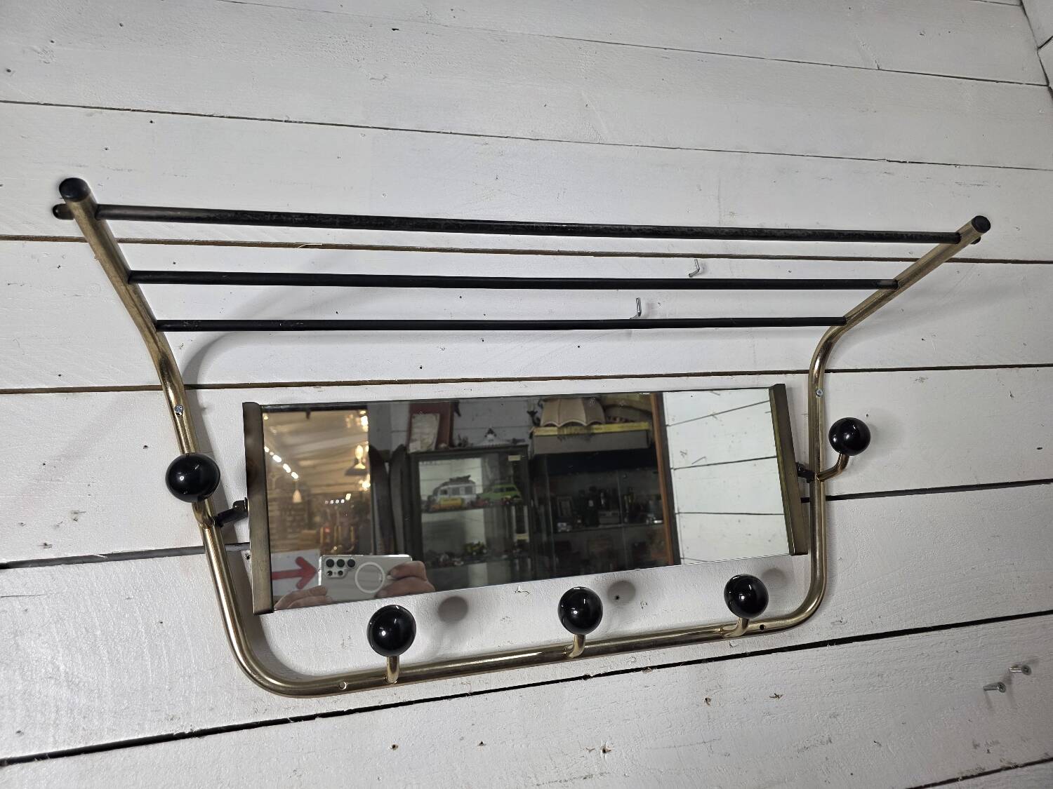 Vintage coat rack with pivoting mirror from the 60s