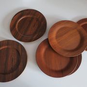 Set of 12 plywood rosewood and teak plates by Morsbak, Denmark 1960s