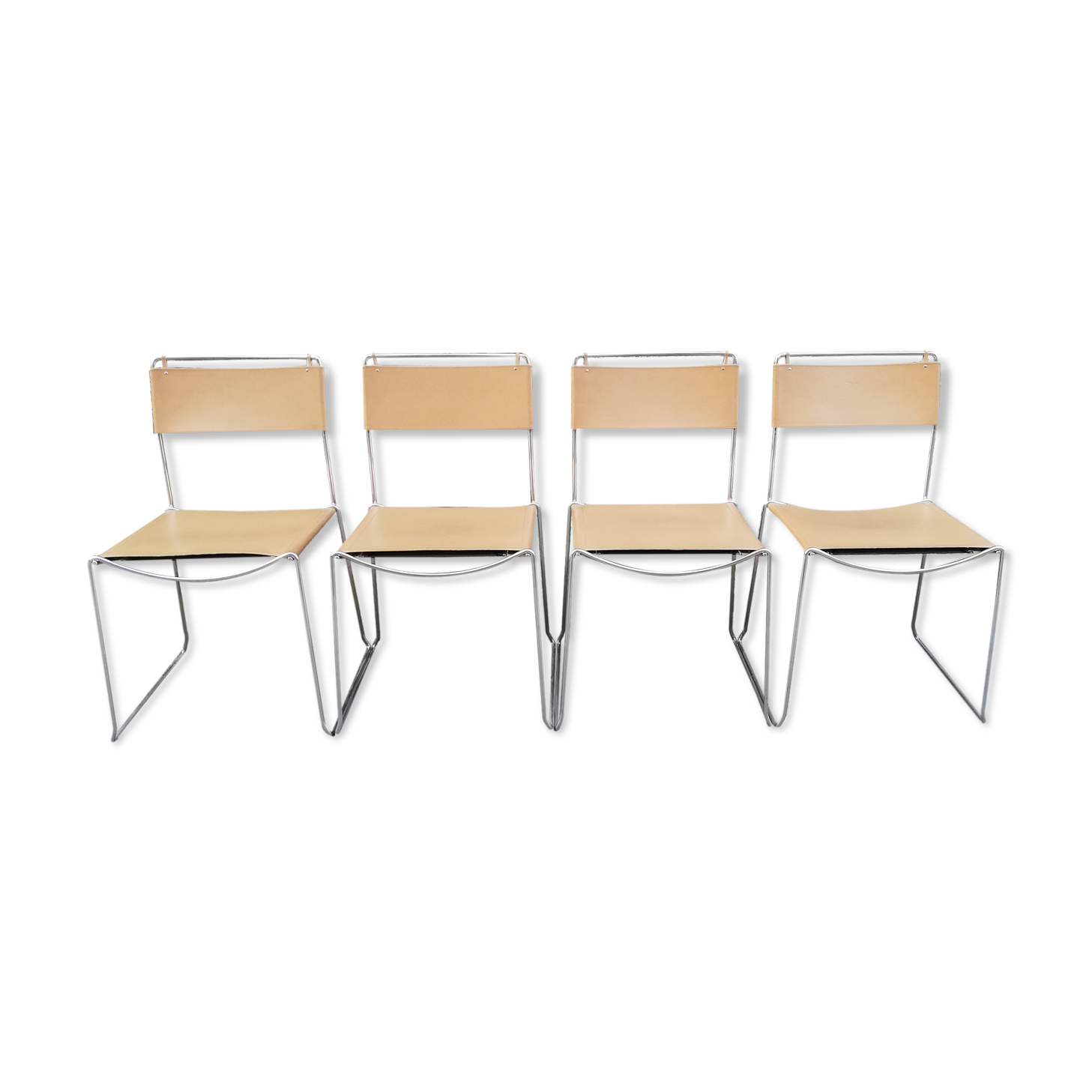 Chrome metal chair upholstered in leather 1970 Giandomenico Belotti