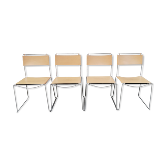 Chrome metal chair upholstered in leather 1970 Giandomenico Belotti