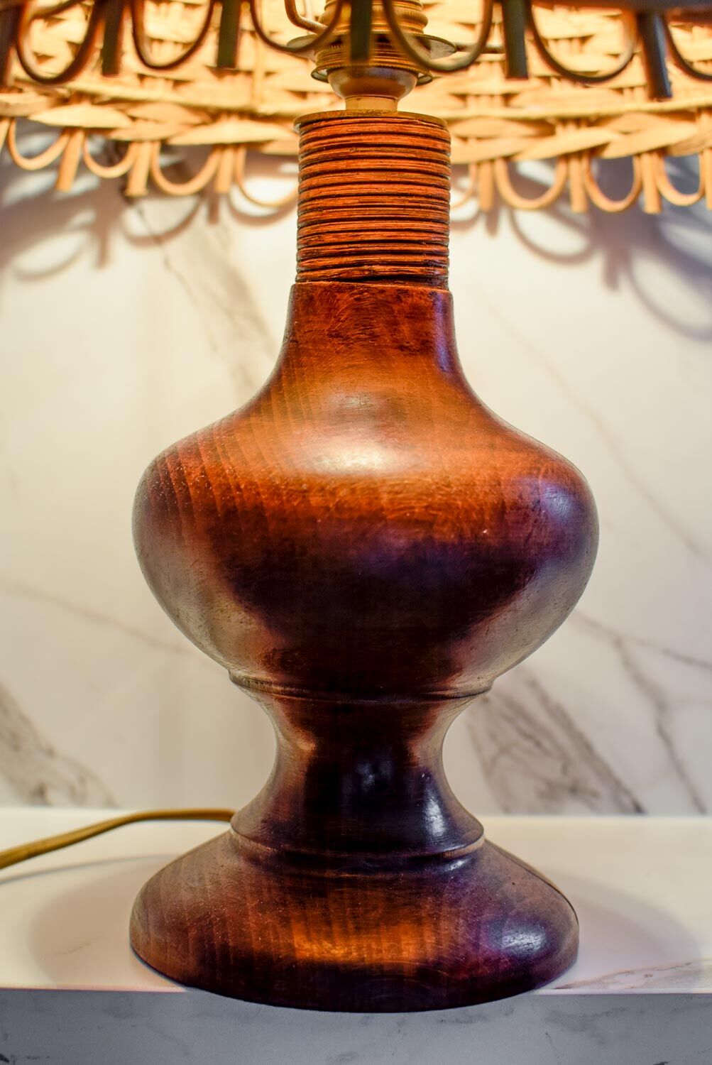 Wooden table lamp and rattan lampshade