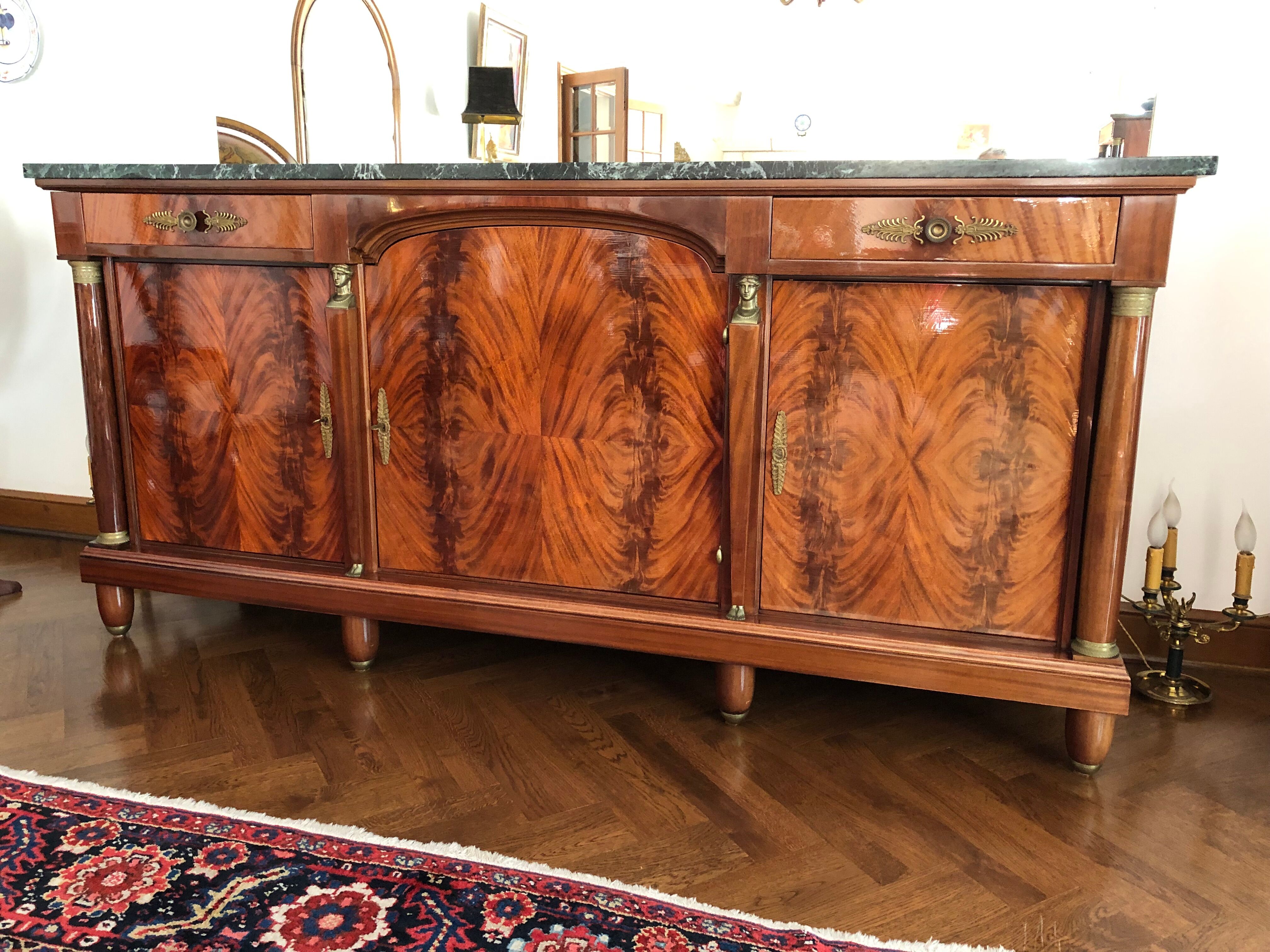 Empire style mahogany row with marble