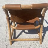 Mid-century bamboo and leather safari armchair, Denmark, 1960s