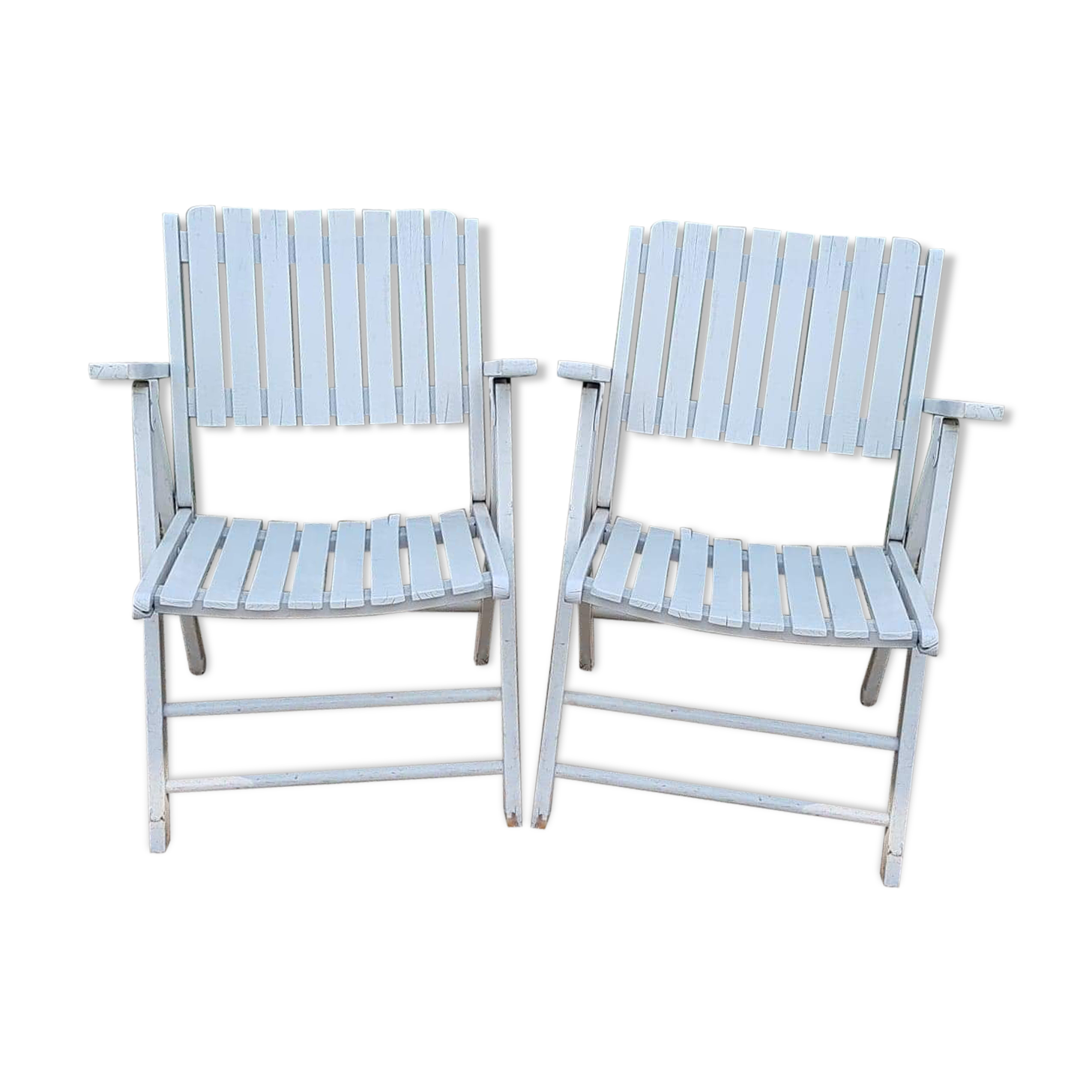 White wooden folding garden chairs from the 70s