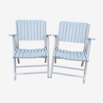 Fauteuils de jardin pliants blancs en bois des années 70