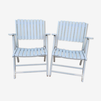 White wooden folding garden chairs from the 70s