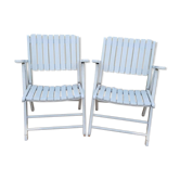Fauteuils de jardin pliants blancs en bois des années 70