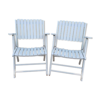 White wooden folding garden chairs from the 70s