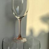 Set of 6 large pink-stemmed wine glasses Made in France 1970s