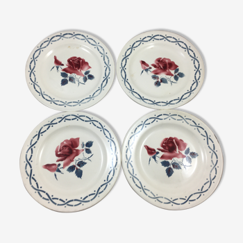 4  assiettes  dessert vintage Sarreguemines modèle Janine rose