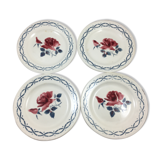 4 plates vintage dessert Sarreguemines model Janine rose