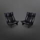 Set of 2 black leather lounge chairs by Peem Oy, Finland 1970s